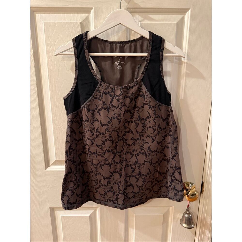 Torrid Active Brown & Black Skulls Compression Tank w/ Built In Bra sz 1X EUC